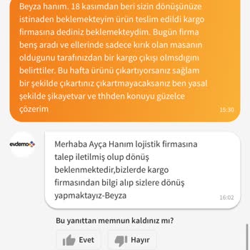 Teslim Edilmeyen Bahçe Mobilyası Ve İletişim Sorunları