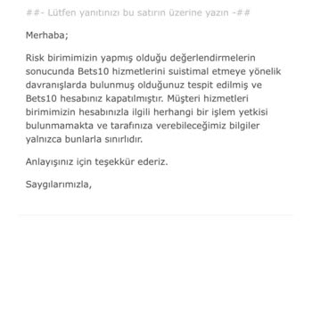 Bets10 Hesap Kapatma Ve Para İadesi Sorunu