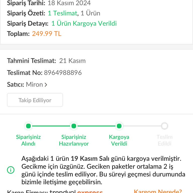Trendyol Ekspres Kargo Teslimatında Uzun Süreli Gecikme Ve İletişim Sorunları