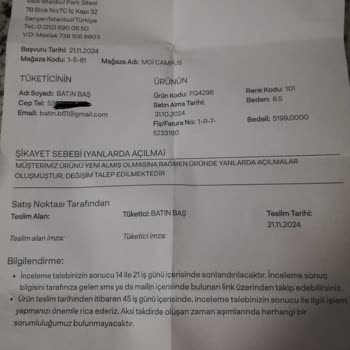 Kısa Sürede Yırtılan Ayakkabı Ve Reddedilen İnceleme Talebi
