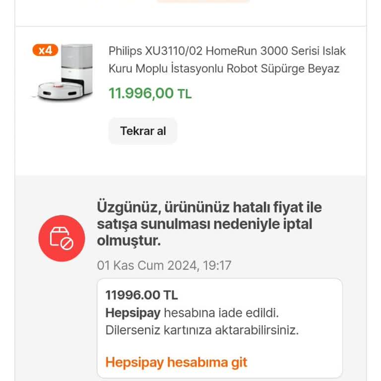 Hepsiburada Siparişimin Ani İptali