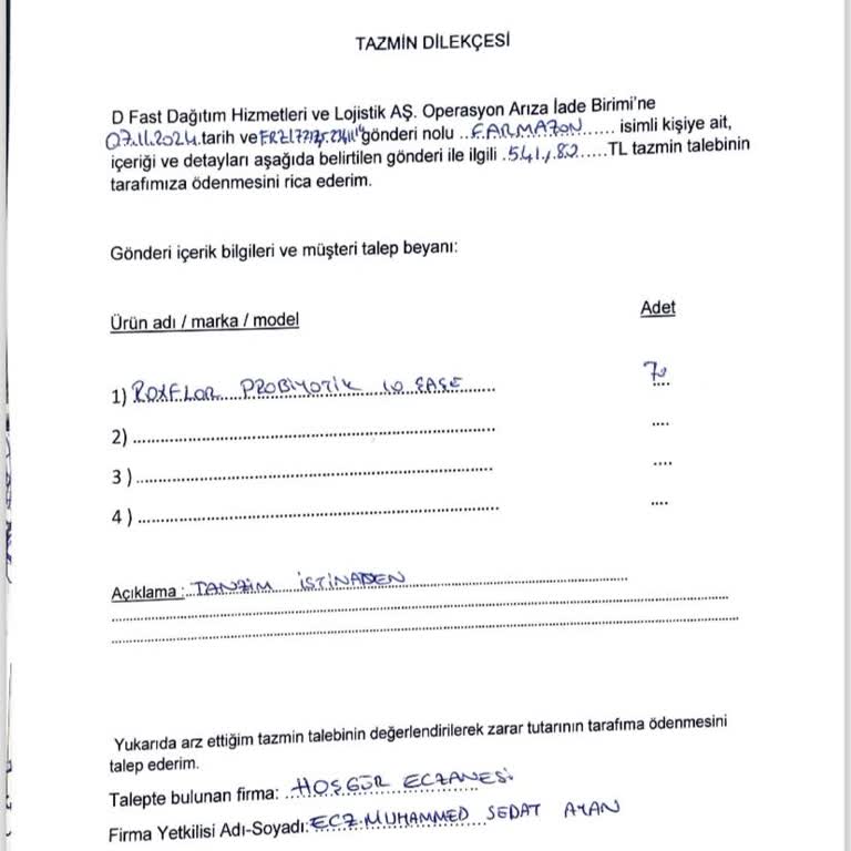 Kaybolan Kargo İçin Tazminat Talebi