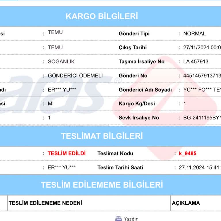 Aras Kargo İle Teslim Edilmeyen Siparişler