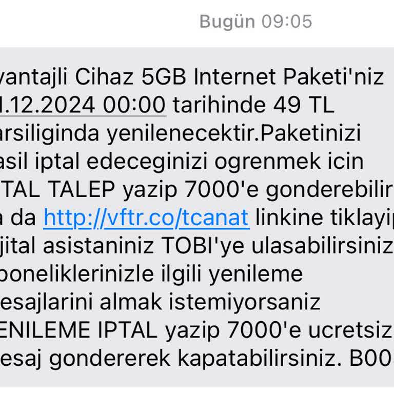 Vodafone'da İstenmeyen Ek Paket Yenileme Sorunu