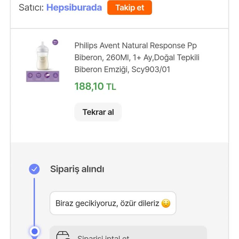 Hepsiburada'dan Sipariş Edilen Biberon 20 Gündür Kargoya Verilmedi!