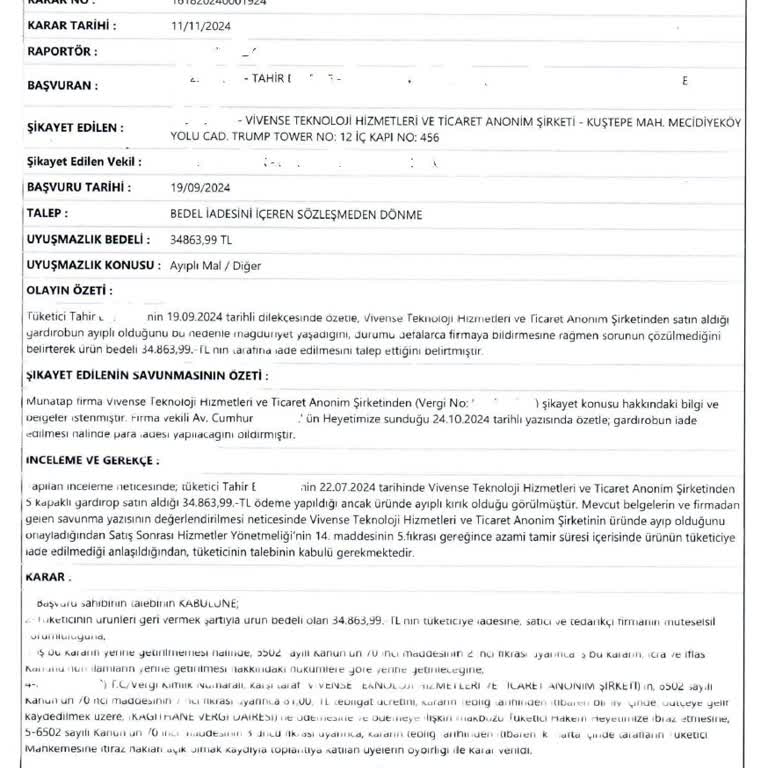 Kırık Gardırop Ve İade Sürecinde Yaşanan Sorunlar