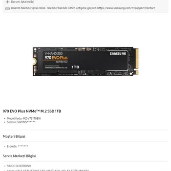Samsung SSD Garanti Sürecinde Çözülmeyen Sorunlar Ve Müşteri Hizmetleri İlgisizliği