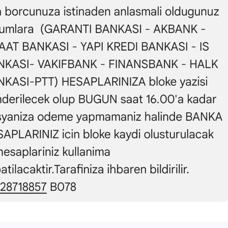 Esasalacak (SMS) Eski Borç İçin Rahatsız Edici Mesajlar