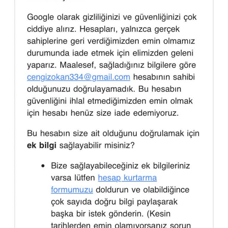 Gmail Hesabına Erişim Sorunu Ve Yetersiz Destek