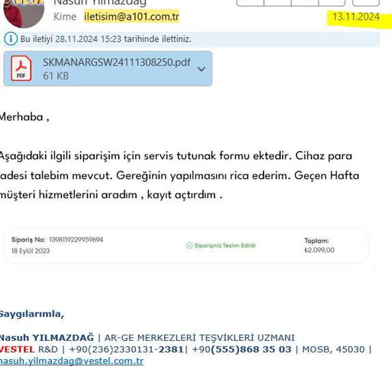 Müşteri Hizmetlerinde Çözüm Yok, İade Talebi Karşılanmıyor