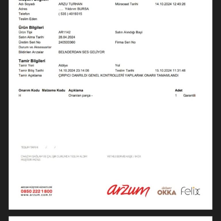 Arzum Blender Seti Tamir Sürecinde Yaşanan Sorunlar