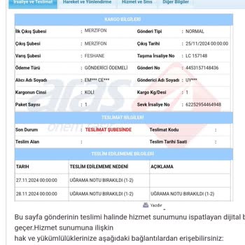 Kargo Teslimatında Yaşanan Sorun Ve Yanıltıcı Bilgilendirme