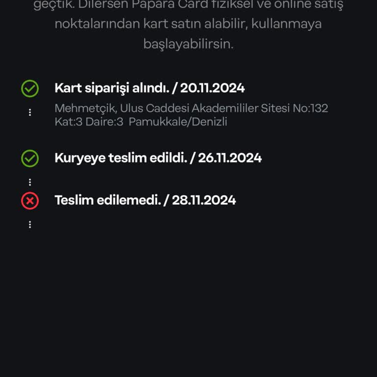 Papara Kart Siparişinde Gecikme Ve Kargo Sorunu