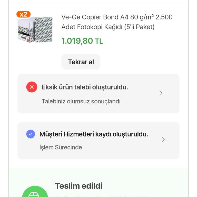Eksik Teslimat Ve Yetersiz Müşteri Hizmeti