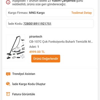 Pirantech Buhar Makinesi İade Sorunu