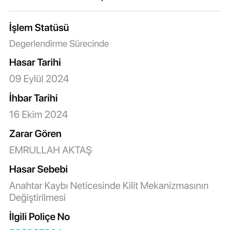 Kayıp Anahtar İçin Kasko Talebinde Sürekli Bekletiliyorum