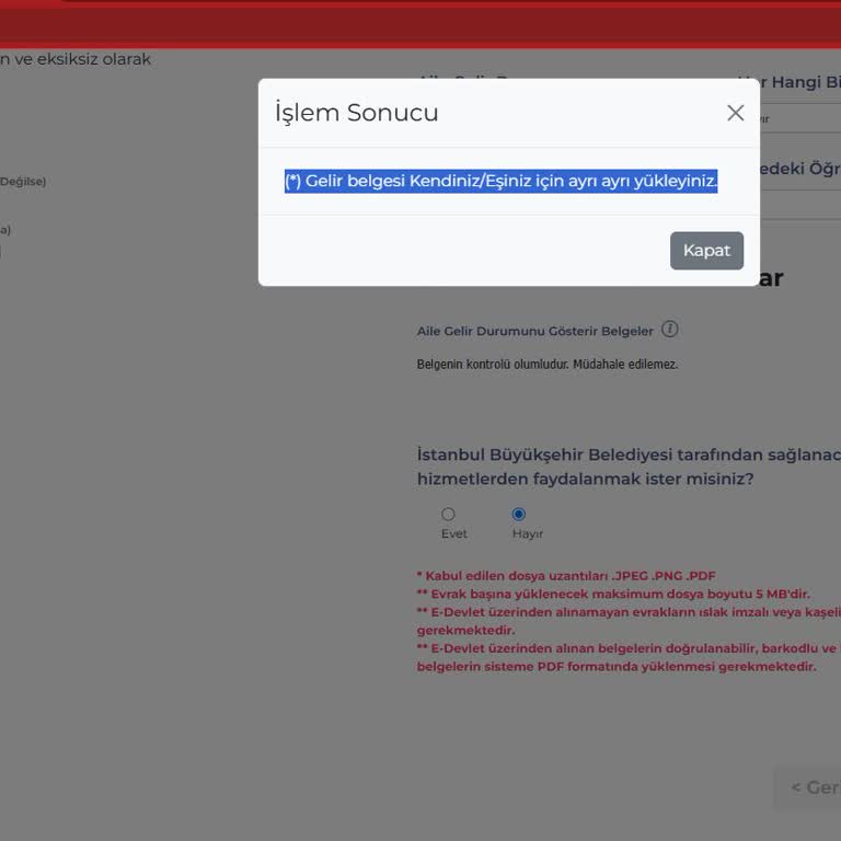 Burs Başvurusunda Sistem Hatası