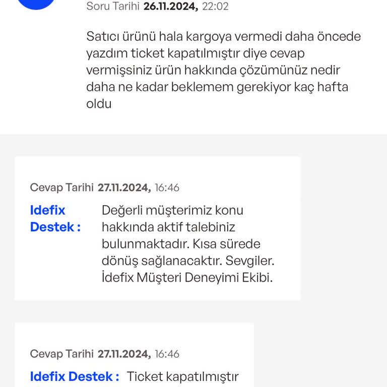 İdefix'ten Sipariş Verdim, Ürün Gelmiyor
