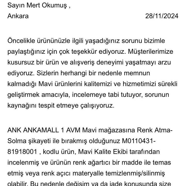 Mavi Montta Renk Solması Ve Müşteri Memnuniyetsizliği