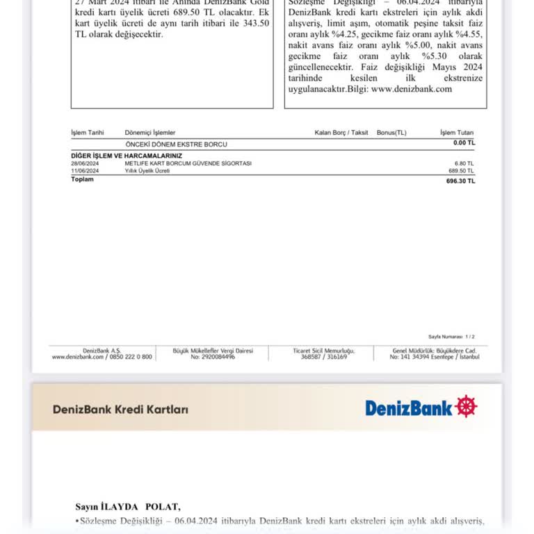 Denizbank Kredi Kartı Aidat Ücreti İptali Talebi