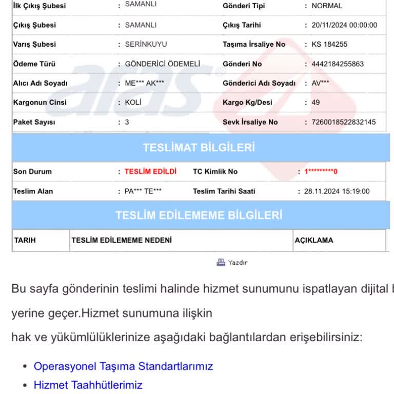 Kayıp Kargo Ve Yetersiz Müşteri Hizmetleri
