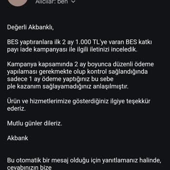 Akbank BES Kampanya İadesi Sorunu
