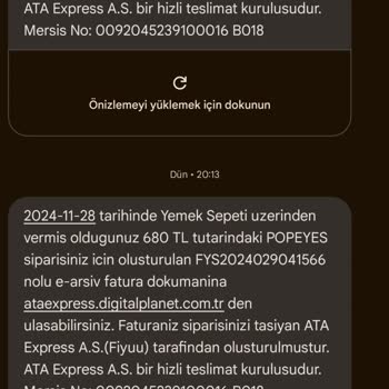 Popeyes Siparişim Gelmedi, Mağdur Edildim