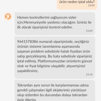 Yanlış Fiyat Sebebiyle İptal Edilen Sipariş