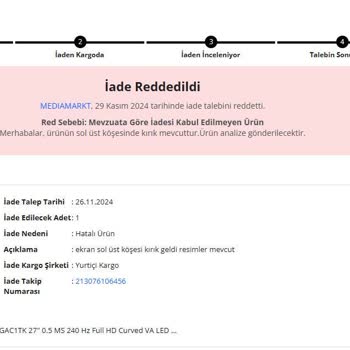 Kırık Gelen Monitör İçin İade Talebim Reddedildi