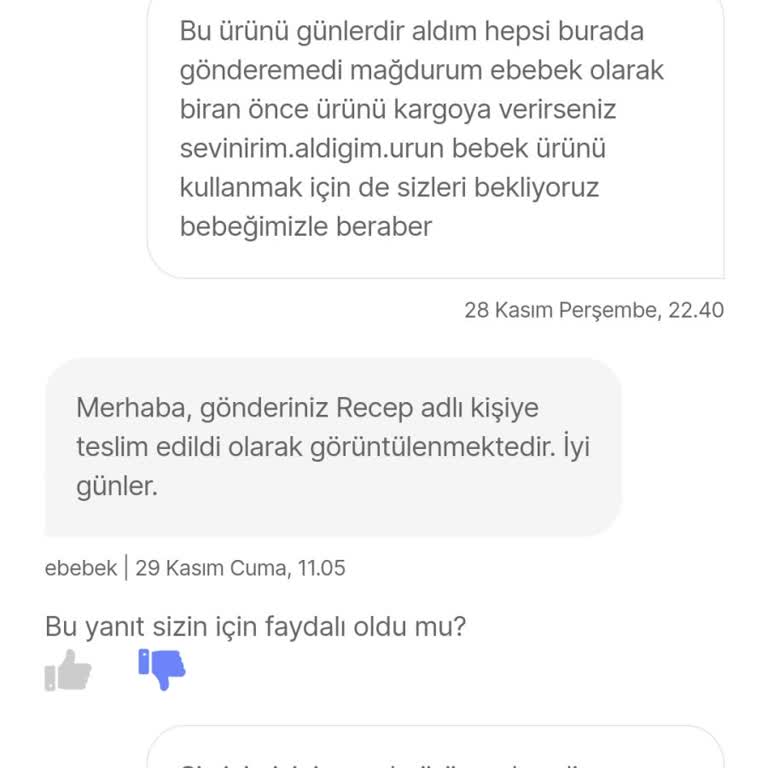 Hepsiburada'dan Beklenen Bebek Ürünü Teslim Edilmiyor