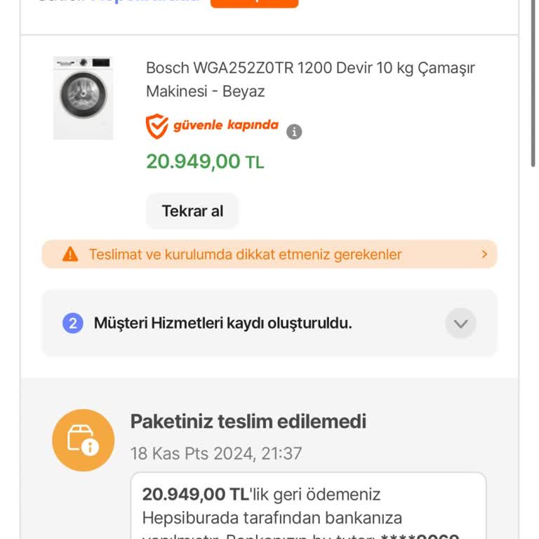Hepsiburada'dan Çamaşır Makinesi Siparişi Kabusu