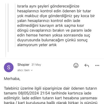 İptal Edilen Siparişin Para İadesi Yapılmıyor