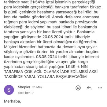 İptal Edilen Siparişin Para İadesi Yapılmıyor