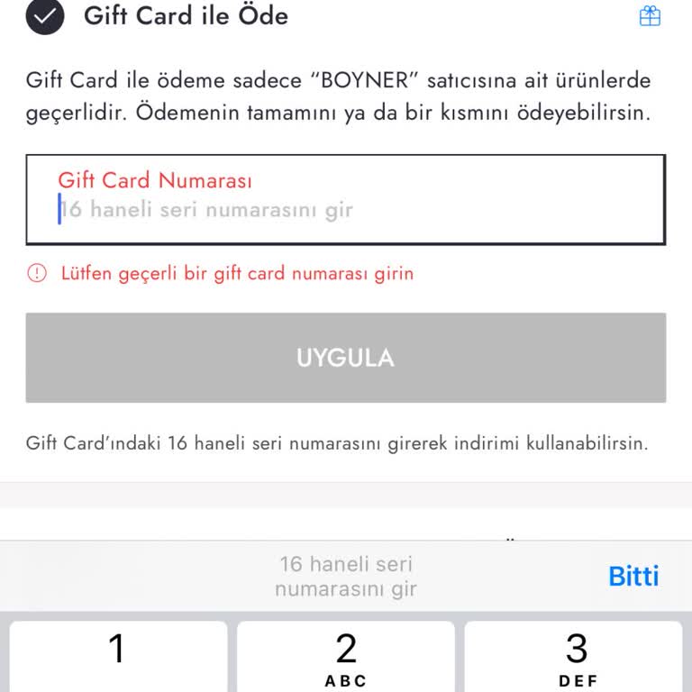 Boyner'de Ticket Hediye Kartı Geçersiz Hatası