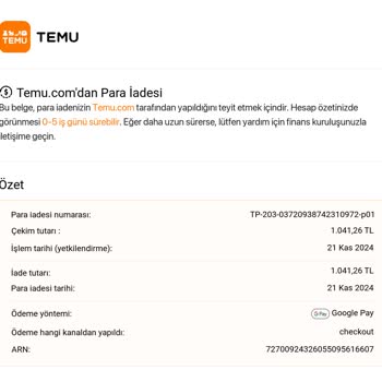 Google Pay Üzerinden Yapılan Temu İadesi Sorunu