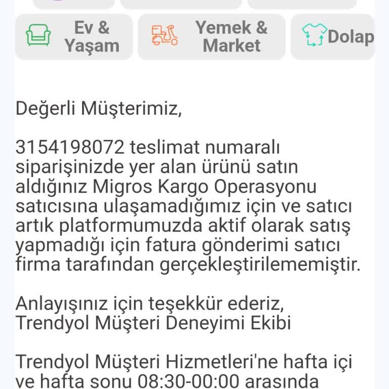 Migros Kargo Operasyonu Ve Trendyol'un Fatura Gönderimindeki Yetersizliği
