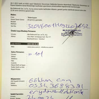 Onvo TV'nin Garanti Kapsamında Çözülmeyen Sorunu