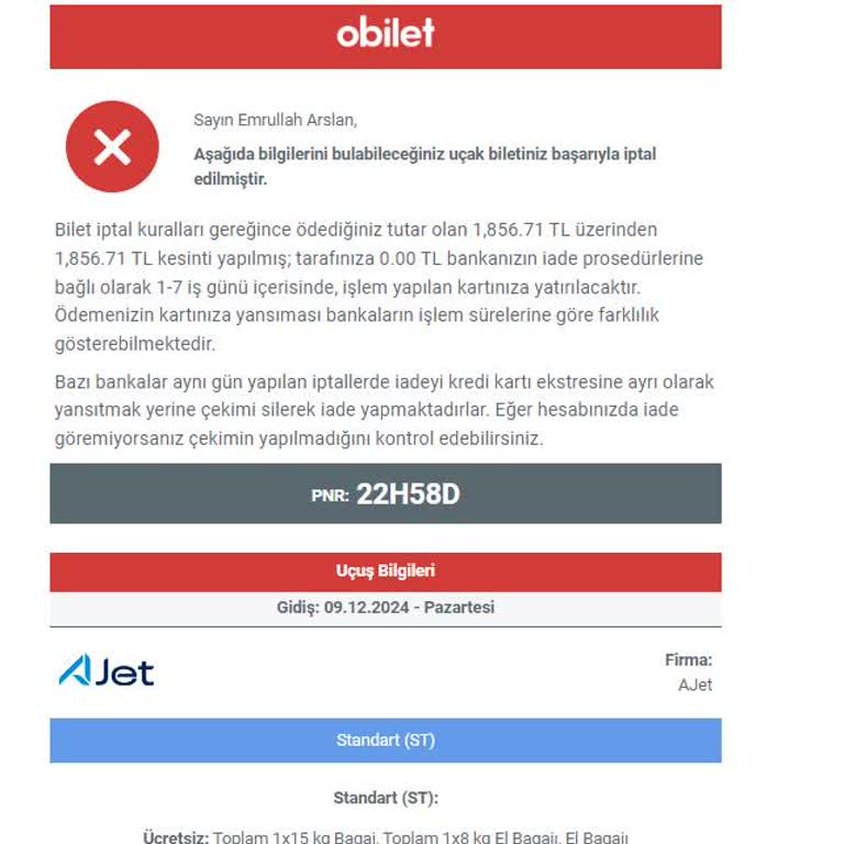 Uçak Bileti İptalinde Çözüm Bulunamıyor!