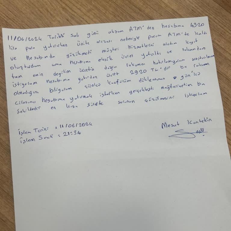 ATM'de Kalan Para Ve Eksik Yatırılan Tutar Sorunu