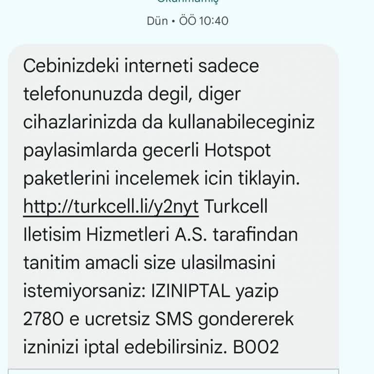 Turkcell Beklenmedik SMS Ücreti Ve Yetersiz Bilgilendirme