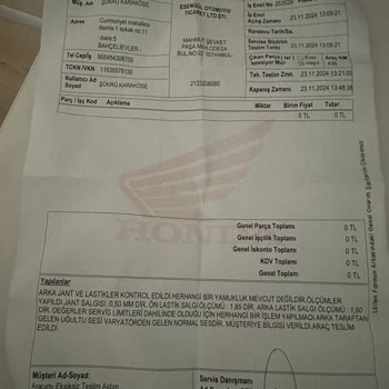 Honda Bayii İle Yaşanan Fatura Ve Lastik Sorunu