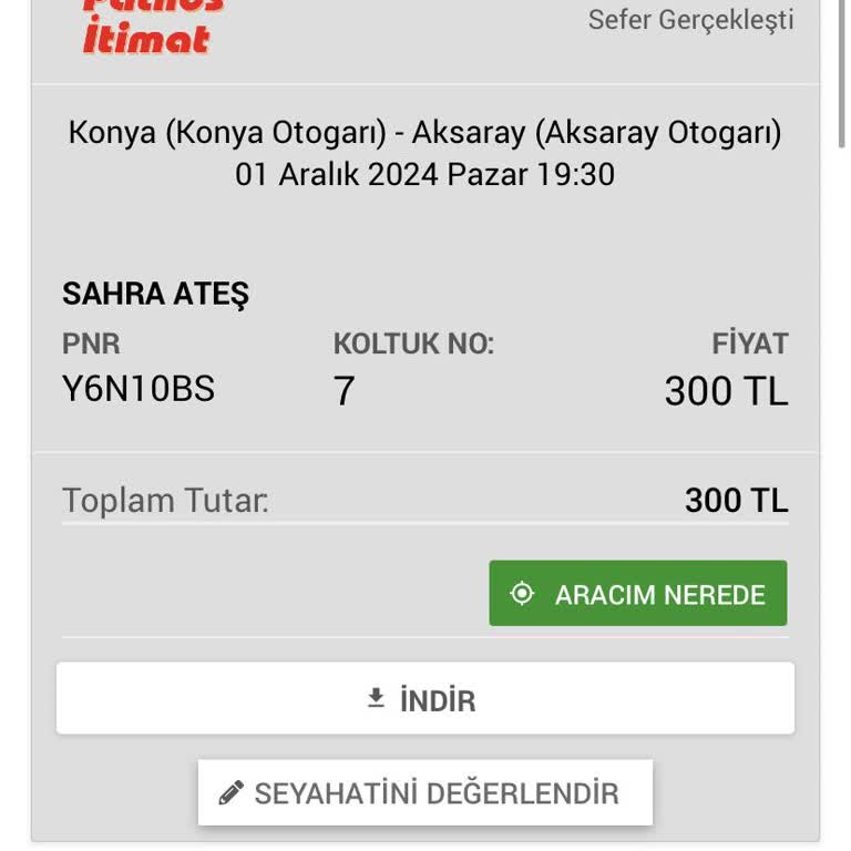 Yanlış Araç Ve Koltuk Numarası Mağduriyeti