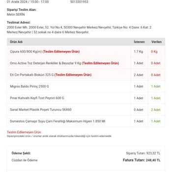 Eksik Ürün Teslimatı Ve İletişim Sorunları