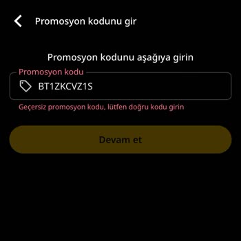 Geçersiz Promosyon Kodu Sorunu