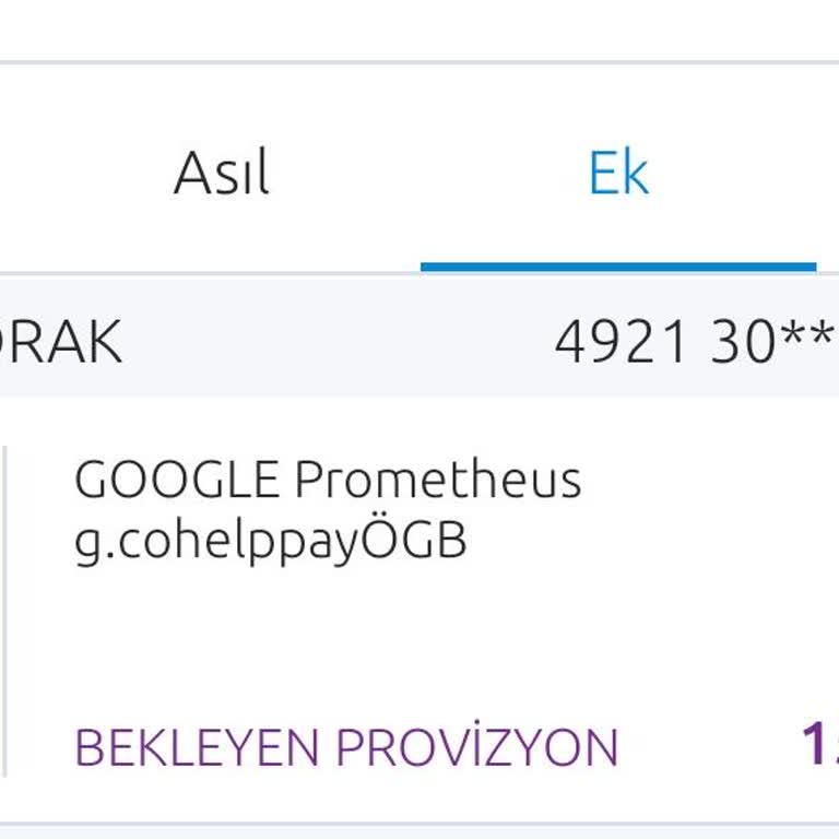 Google Prometheus Kredi Kartımdan Çekilen Ücret