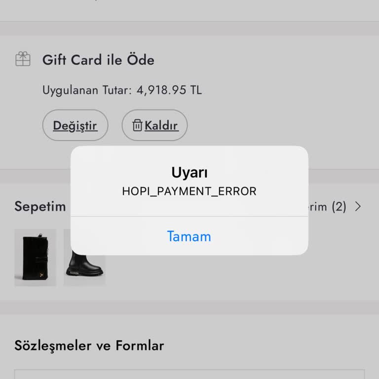 Gift Card İle Alışverişte Ödeme Hatası