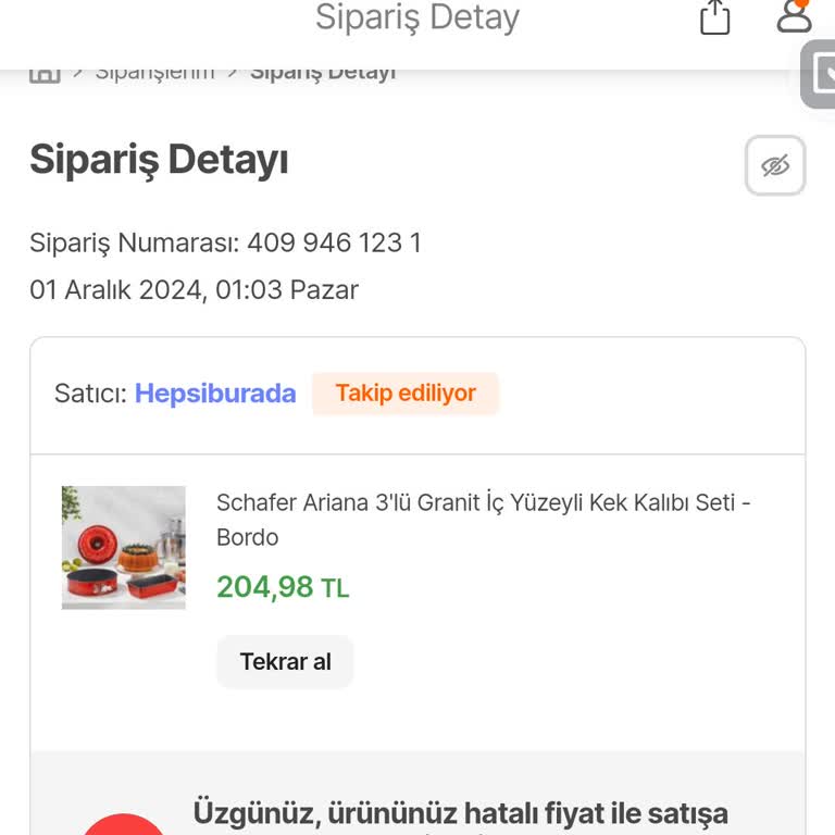 Yanlış Ücretlendirme Ve İptal Edilen Sipariş Mağduriyeti