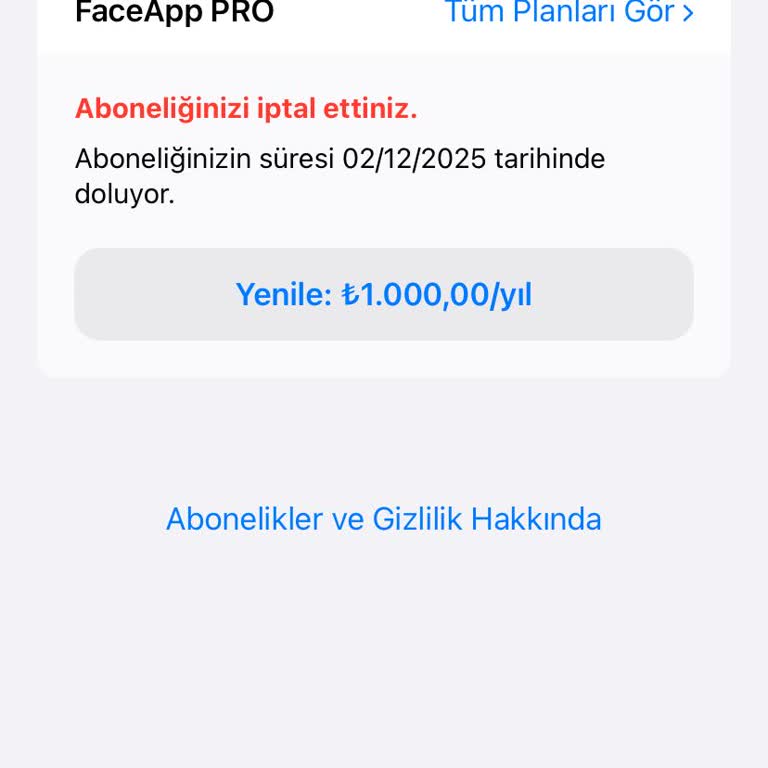 Faceapp Yıllık Üyelik Ücreti İadesi Talebi