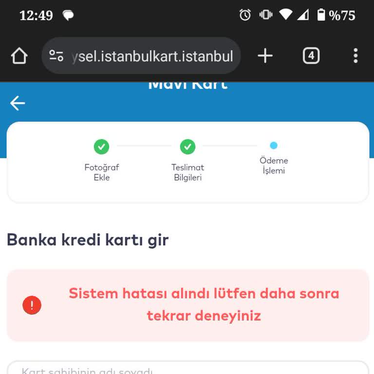 İstanbulkart Mavi Kart Başvurusunda Sürekli Sistem Hatası