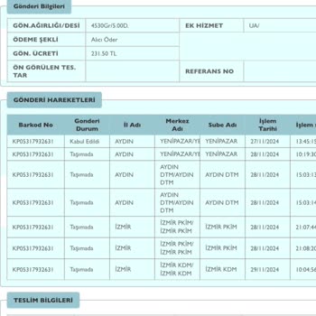 PTT Kargo'nun Geciken Teslimatı Ve Yanlış Bilgilendirme